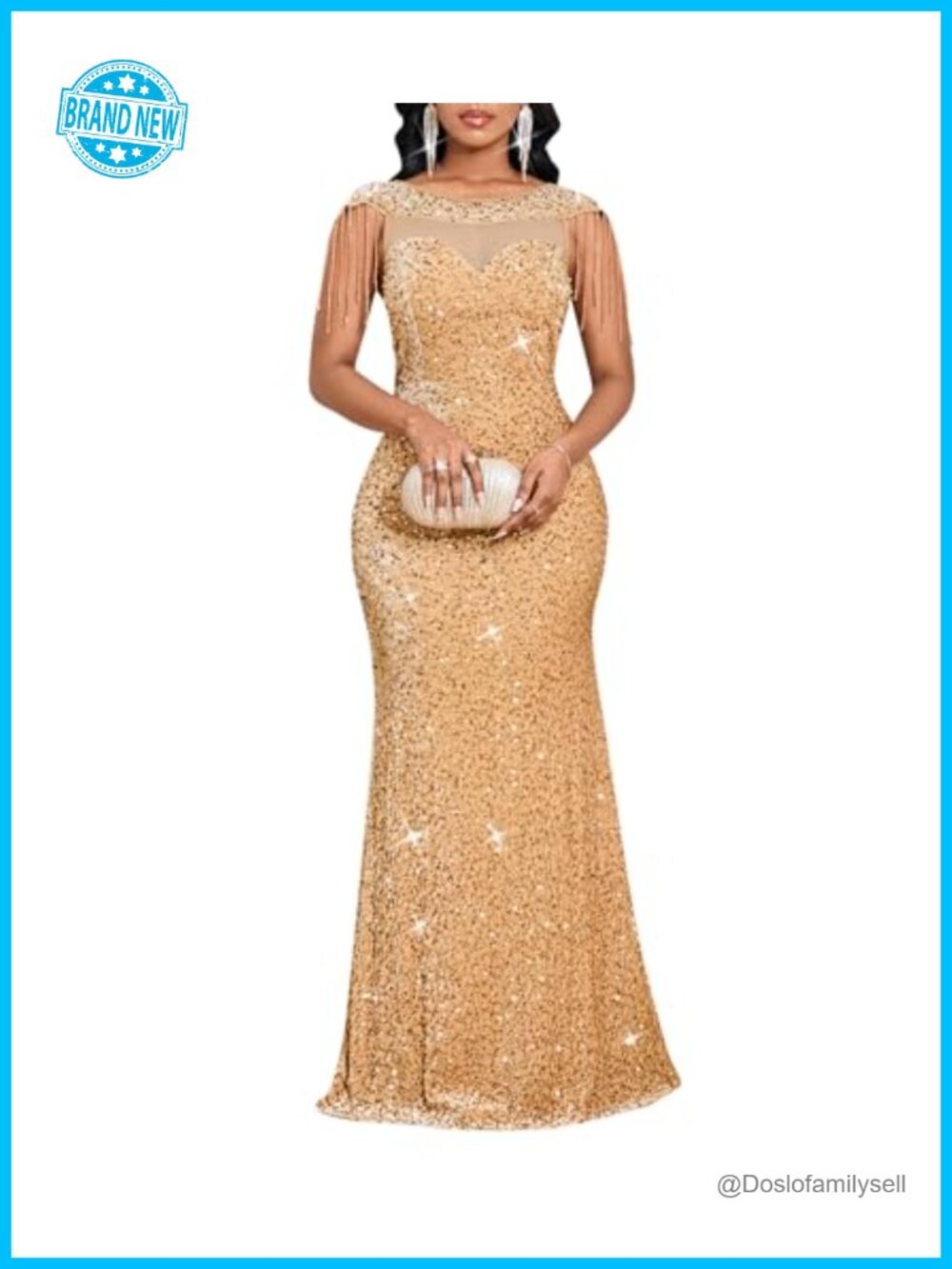 Womens Sequin Mesh Bodycon Formal Maxi Evening Gown Cocktail Dress